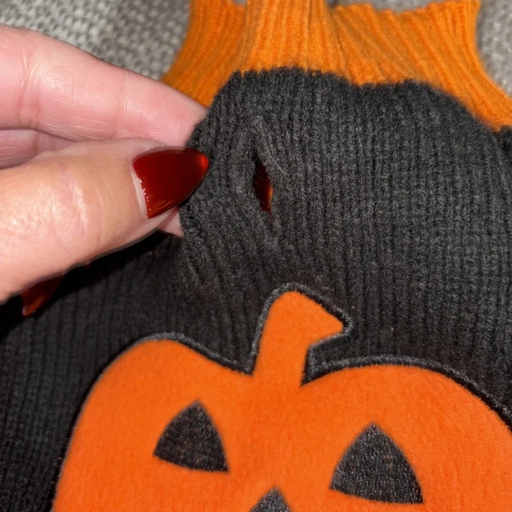 Dog Pet Pumpkin Jack o lantern Sweater‎ Black Orange Small
